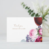 Roze Bloemen Wijn Douche Blank Dank u Bedankkaart (Staand voorkant)