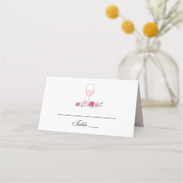 Roze bloemen. Wijn glas. Elegante rozen bruiloft Plaatskaartje
