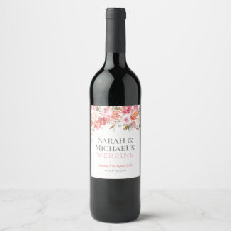 Roze Bloemen Wijn Label Etiket
