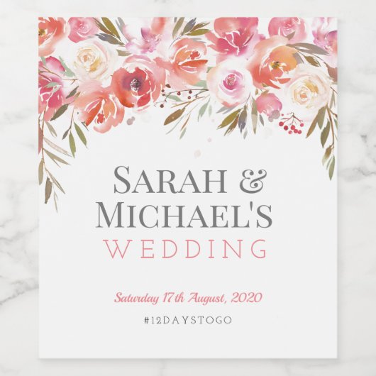 Roze Bloemen Wijn Label Wijn Etiket (Enkel label)