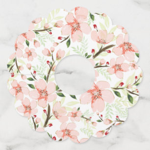 Roze bloemen wijnglaslabel