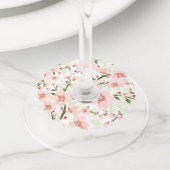 Roze bloemen wijnglaslabel (Dichtbij)