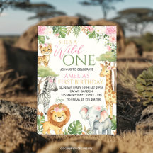 Roze bloemen Wild One Jungle Dieren Verjaardag