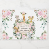 Roze Bloemen Wild Safari Baby Dieren Oerwoud Baby Sparkling Wijnetiket (Enkel label)