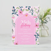 Roze Bloemen Wildbloem Meisje Elegant 25e Verjaard Kaart (Staand voorkant)