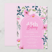 Roze Bloemen Wildbloem Meisje Elegant 45e Verjaard Kaart (Voorkant / Achterkant)