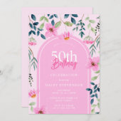 Roze Bloemen Wildbloem Meisje Elegant 50ste Verjaa Kaart (Voorkant / Achterkant)