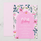 Roze Bloemen Wildbloem Meisje Elegant 61ste Verjaa Kaart (Voorkant / Achterkant)