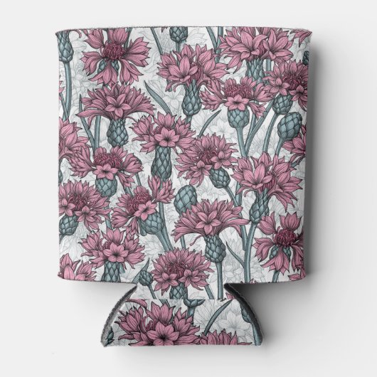 Roze bloemen, wilde bloemen op wit blikjeskoeler (Voorkant)