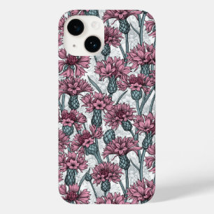 Roze bloemen, wilde bloemen op wit Case-Mate iPhone 14 hoesje
