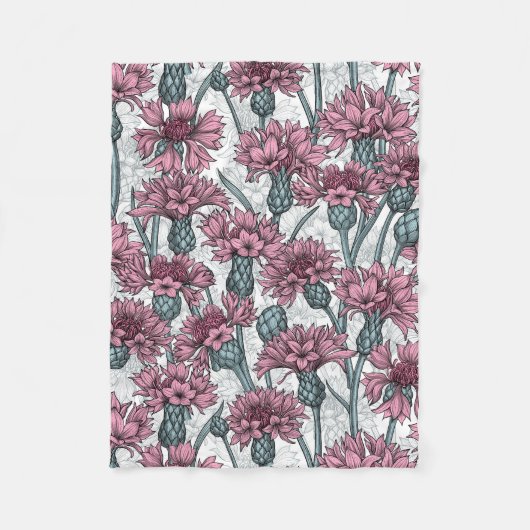 Roze bloemen, wilde bloemen op wit fleece deken (Voorkant)