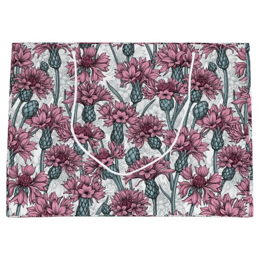 Roze bloemen, wilde bloemen op wit groot cadeauzakje (Voorkant)