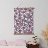 Roze bloemen, wilde bloemen op wit hangend wandkleed (Slaapkamer)