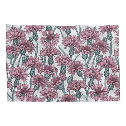 Roze bloemen, wilde bloemen op wit kussensloop (Achterkant-Rechts)