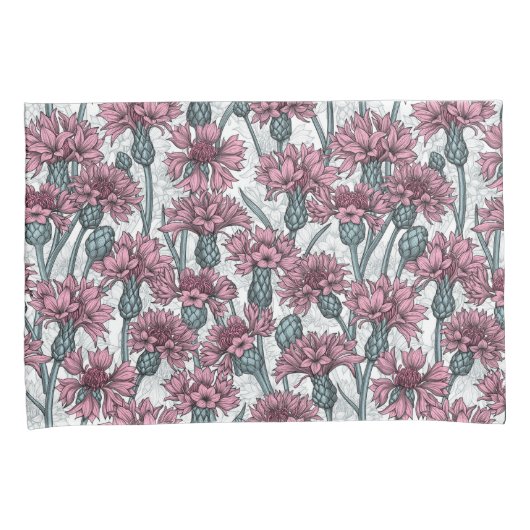 Roze bloemen, wilde bloemen op wit kussensloop (Voorkant-Rechts)