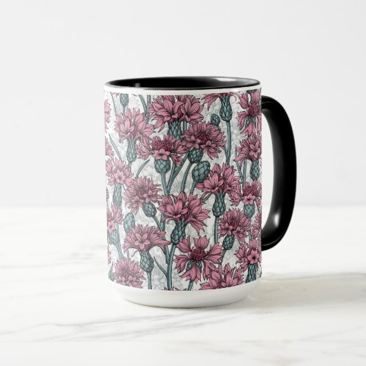 Roze bloemen, wilde bloemen op wit mok (Voorkant rechts)