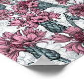 Roze bloemen, wilde bloemen op wit poster (Hoek)