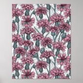 Roze bloemen, wilde bloemen op wit poster (Voorkant)