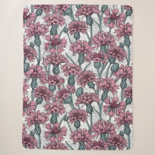 Roze bloemen, wilde bloemen op wit sherpa deken
