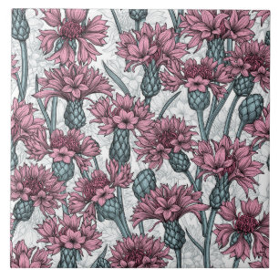 Roze bloemen, wilde bloemen op wit tegeltje