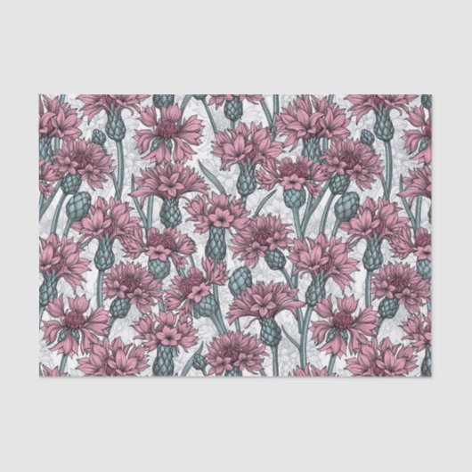 Roze bloemen, wilde bloemen op wit tissuepapier (Voorkant)