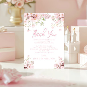 Roze Bloemen Wildflower Baby Meisje Douche Bedankkaart