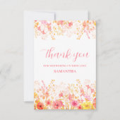 Roze Bloemen Wildflower Baby shower Bedankkaart (Voorkant)