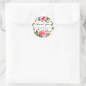 Roze Bloemen Wildflower bruiloft Dank u Ronde Sticker (Tas)