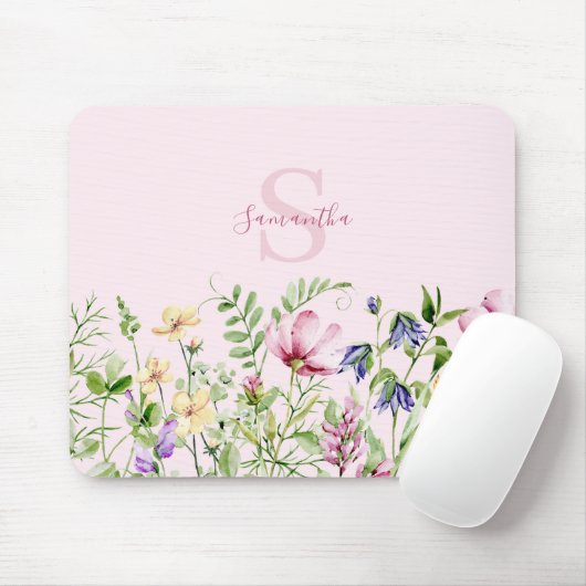 Roze Bloemen Wildflower gepersonaliseerd Muismat (Met muis)
