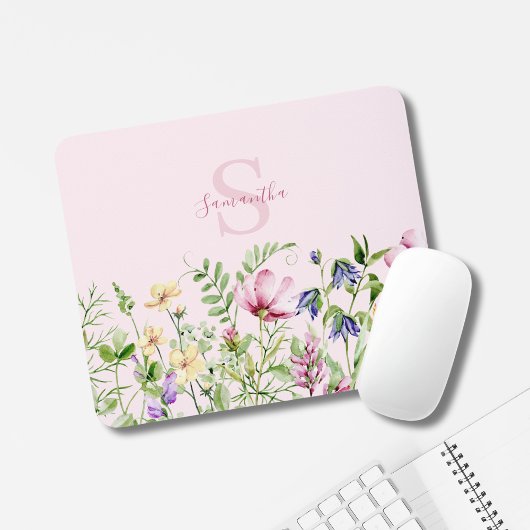 Roze Bloemen Wildflower gepersonaliseerd Muismat