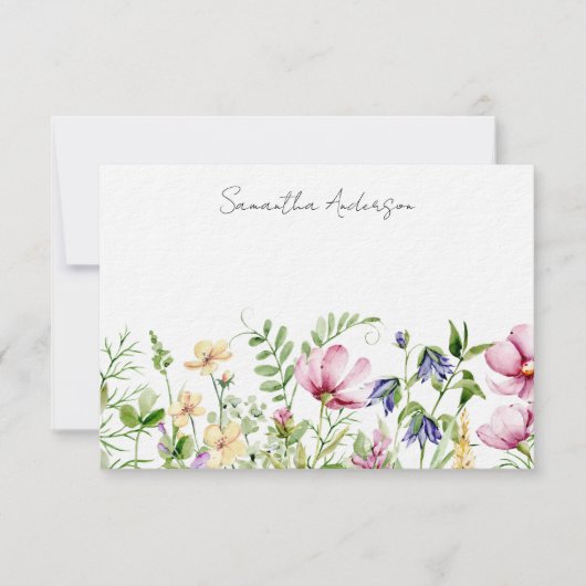 Roze Bloemen Wildflower Notitiekaartje (Voorkant)