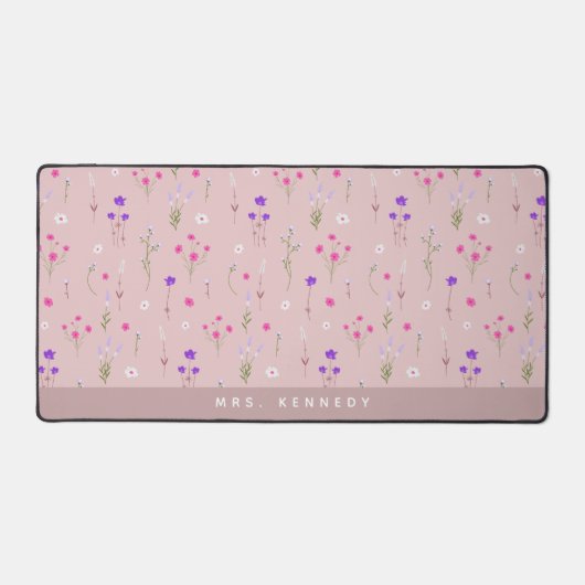 Roze Bloemen Wildflower Patroon Trendy Leraar Bureaumat (Voorkant)