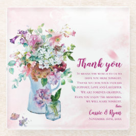 Roze Bloemen Wildflower Wedding Bedankt Bericht Glazen Onderzetter