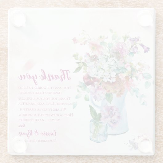 Roze Bloemen Wildflower Wedding Bedankt Bericht Glazen Onderzetter (Achterkant)