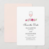 Roze bloemen. Wine Glass. Rozen behalve de datum Kaart (Voorkant / Achterkant)