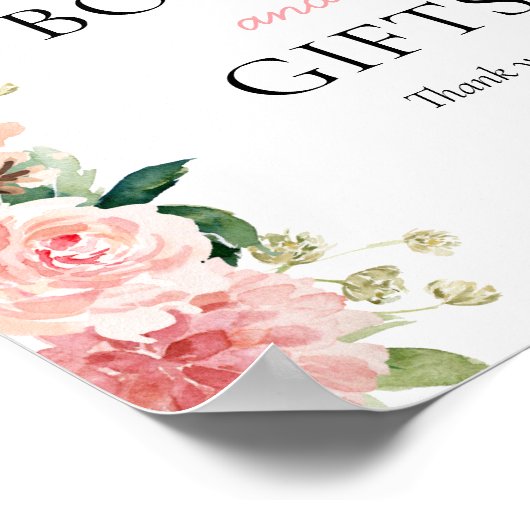 Roze Bloemen Winter Baby shower Boeken & Geschenke Poster (Hoek)