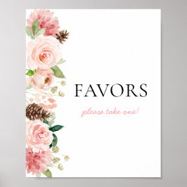 Roze Bloemen Winter Baby shower Favorieten Teken Poster