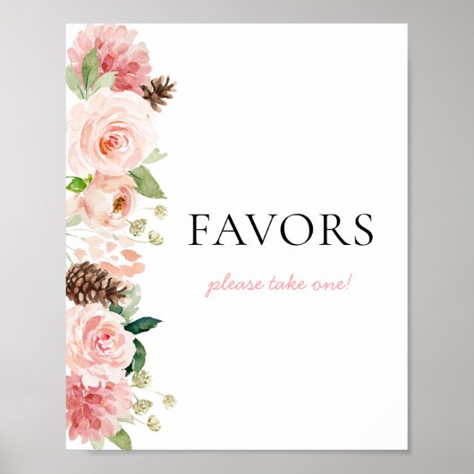 Roze Bloemen Winter Baby shower Favorieten Teken Poster (Voorkant)