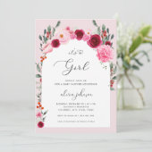 Roze Bloemen Winter Christmas Girl Baby shower Kaart (Staand voorkant)