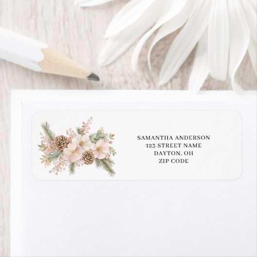 Roze Bloemen Winter Pine Retouradres Etiket (Insitu)