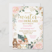 Roze Bloemen Winter Snowflake Sleigh Verjaardag Kaart (Voorkant)