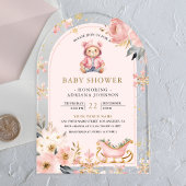 Roze Bloemen Winter Teddy Bear Arch Baby shower Acryl Uitnodigingen