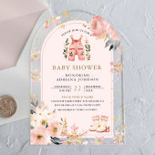 Roze Bloemen Winter Wonderland Arch Baby shower Acryl Uitnodigingen