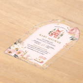 Roze Bloemen Winter Wonderland Arch Baby shower Acryl Uitnodigingen (Laagn)