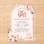 Roze Bloemen Winter Wonderland Arch Baby shower Acryl Uitnodigingen (Voorkant)