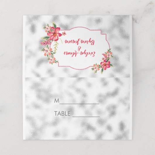 Roze bloemen, wit glas plaatskaartje (Buitenkant ongevouwen)