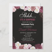 Roze Bloemen Wit Goud Verrassing Pensioenfeest Kaart (Voorkant)