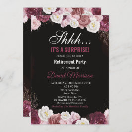 Roze Bloemen Wit Goud Verrassing Pensioenfeest Kaart
