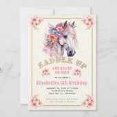 Roze Bloemen Wit Paard Verjaardagsfeest Kaart (Voorkant)