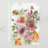 Roze Bloemen Wit Pasen Feestdagenkaart (Voorkant / Achterkant)